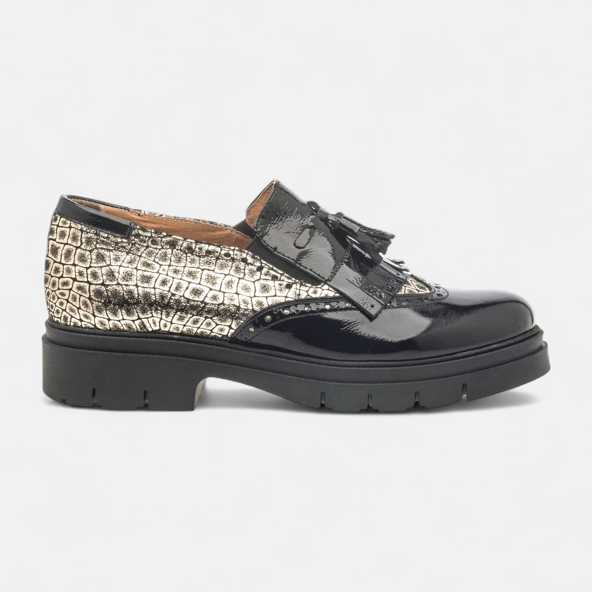 Mocassins Femme en cuir noir vernis