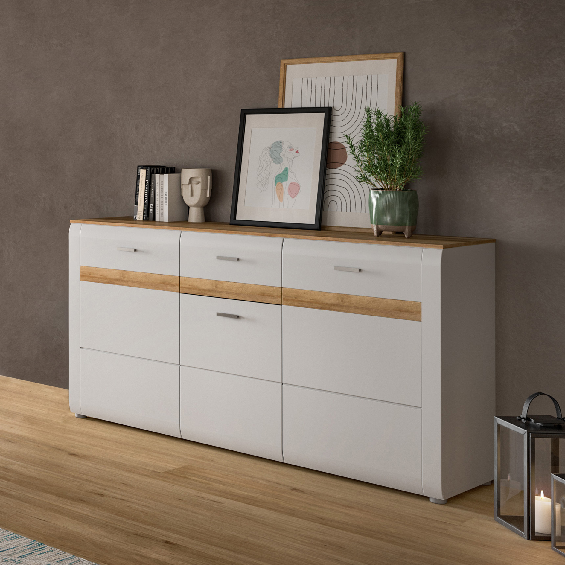 Sideboard ASHTON - ashgrey matt-Rivera Eiche - 150 cm