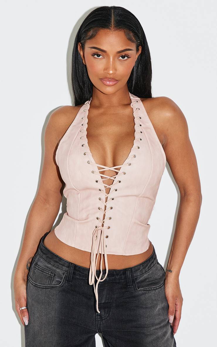 Rose Corset Shape En Synthétiquecuir Noir À Encolure Dos-nu Avec Laçage