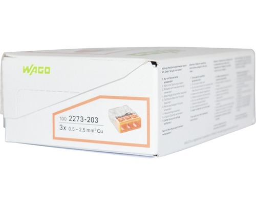 Wago 2273-203 COMPACT aansluitdoosklem 2,5 mm² 3-aderige oranje insteekklem 100 stuks