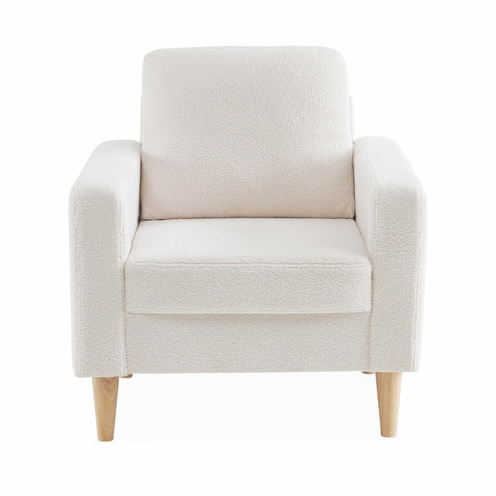 Fauteuil à bouclettes blanches. Scandinave - bjorn - canapé 1 place fixe droit pieds bois