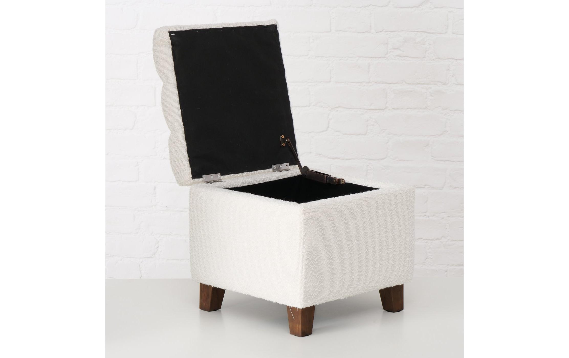 Hocker Palur MDF/Kiefer, CremeweissHandgewebter Sitzhocker