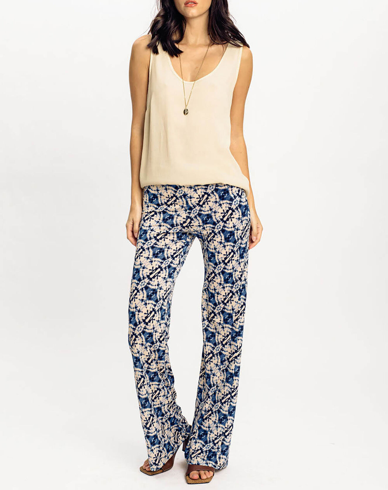Lauren Vidal Pantalon Store imprimé bleu arctique/écru