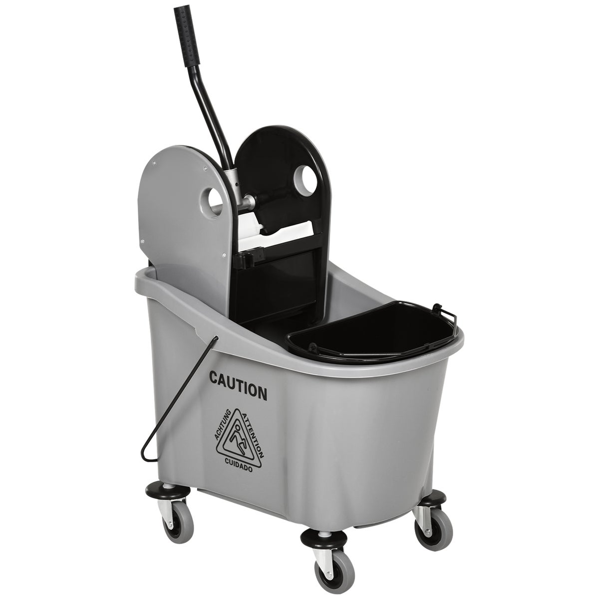 HOMCOM Schoonmaakwagen 36 liter, emmer met wielen, schoonmaak-emmer en dweilwagen met wringmechanisme, grijs, 54 x 41 x 91,5 cm