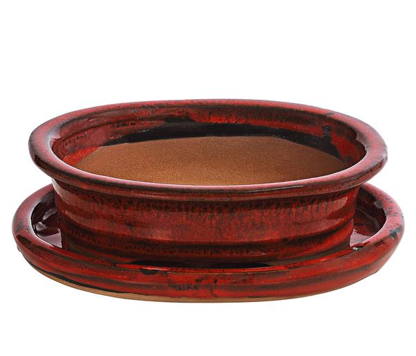 Dehner Keramik-Bonsaischale, oval, rot