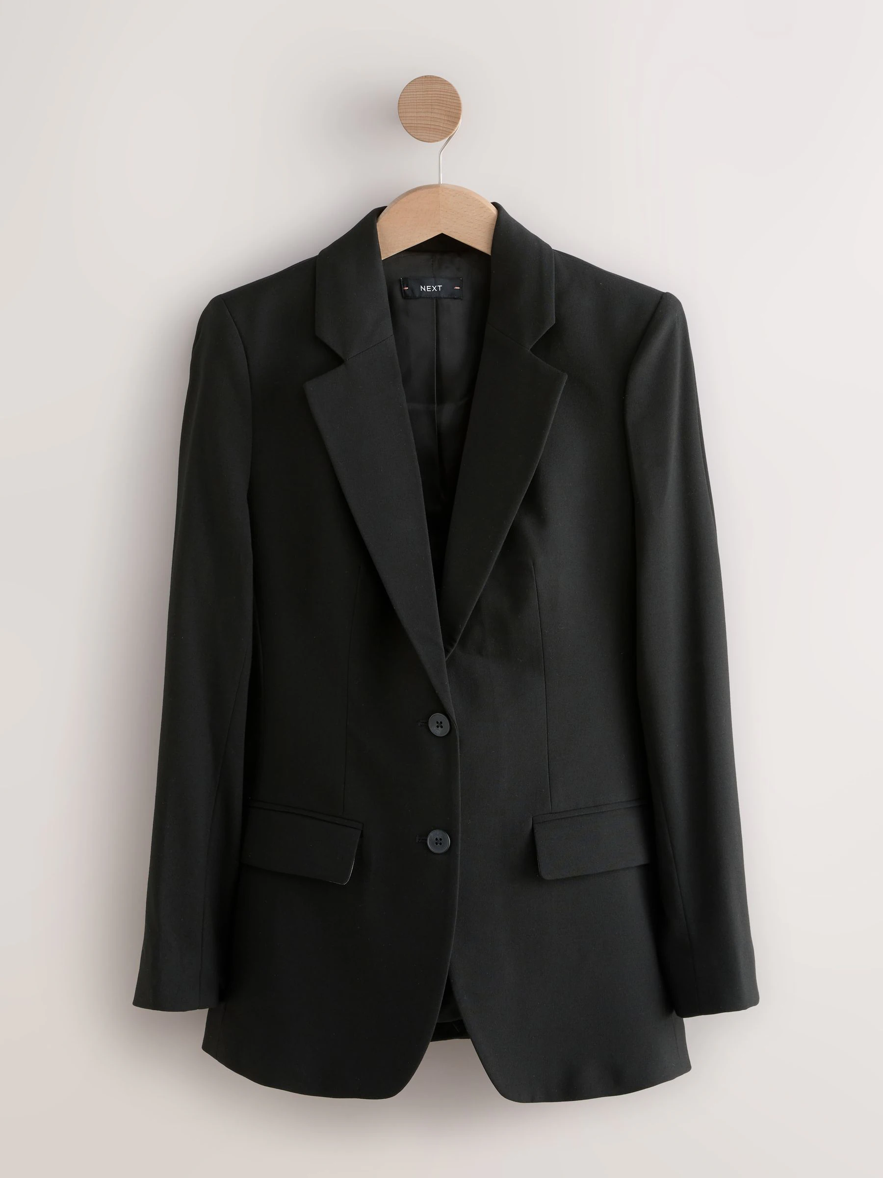 Zwart - Op maat gemaakte blazer met enkele rij knopen van wol