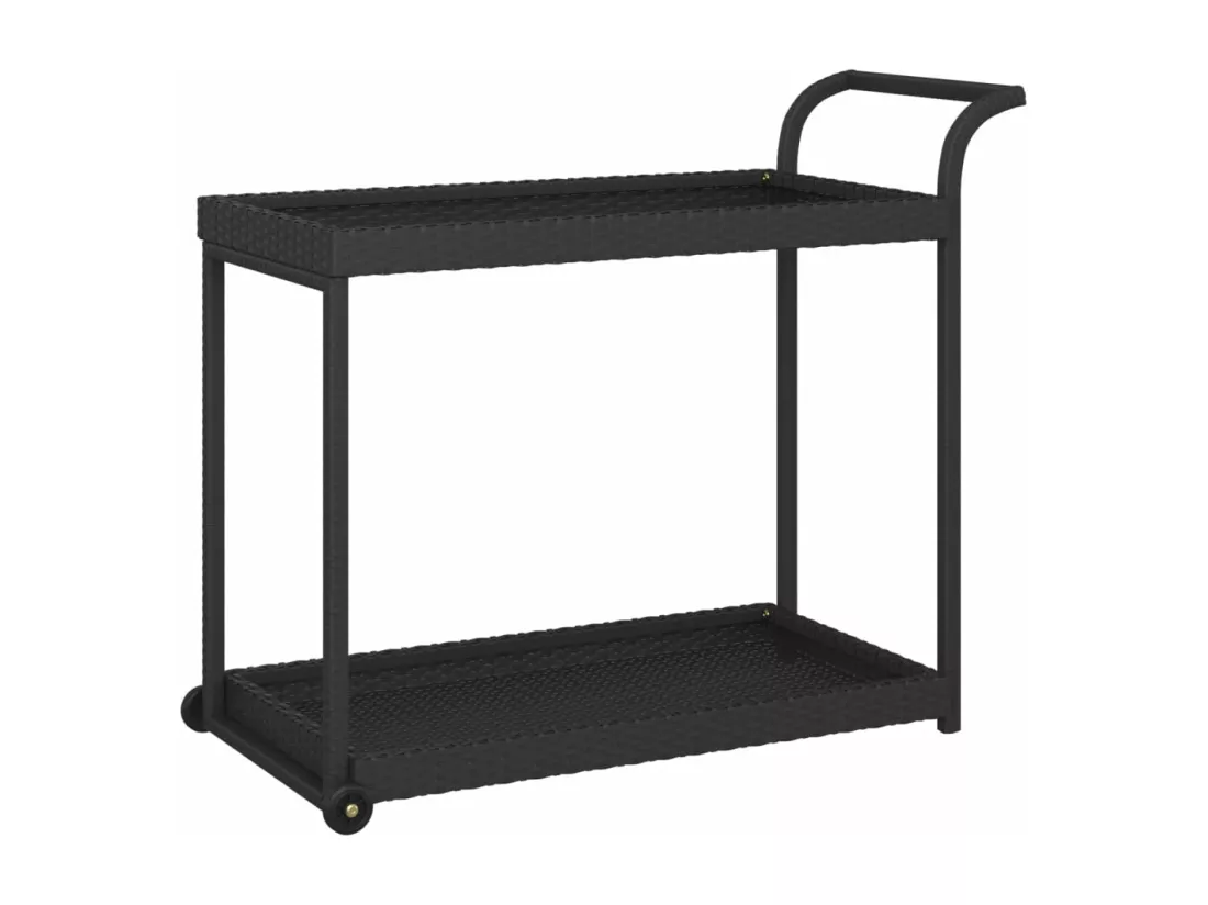 Chariot de bar Noir 100x45x83 cm Résine tressée