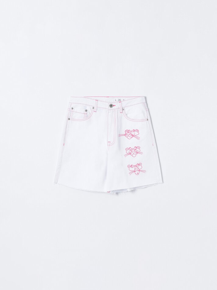 Bermuda jeans bordada The Pink Panther™MGM - Off White