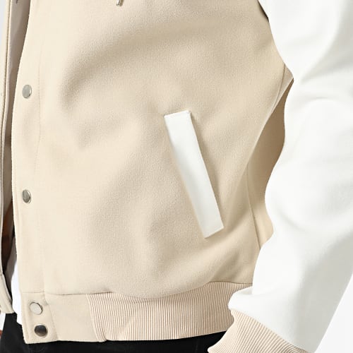 Veste Teddy Capuche Beige Blanc