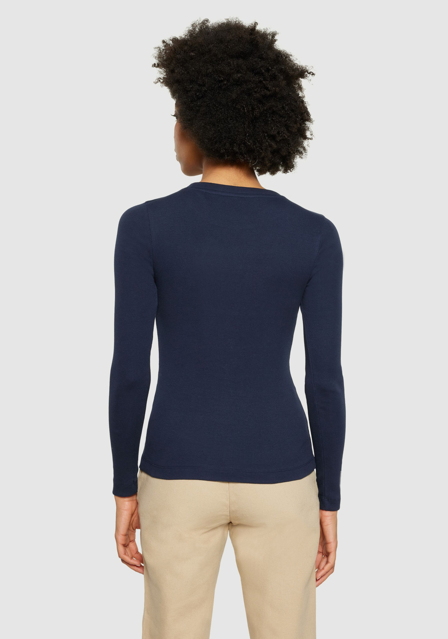 Knowledge Cotton Apparel Rib Longsleeve Scoop Neck Night Sky