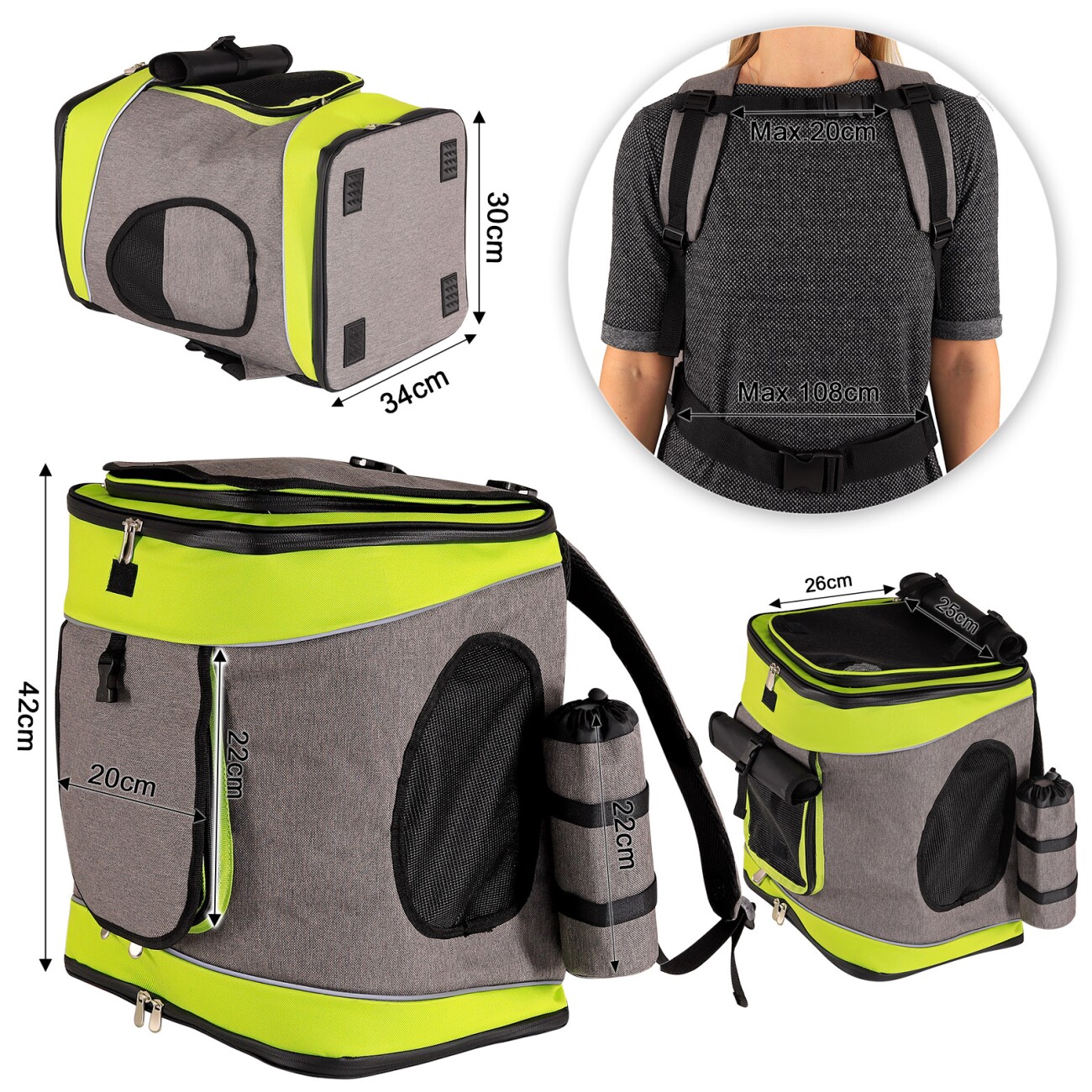 Lionto Haustier-Rucksack grau/ grün