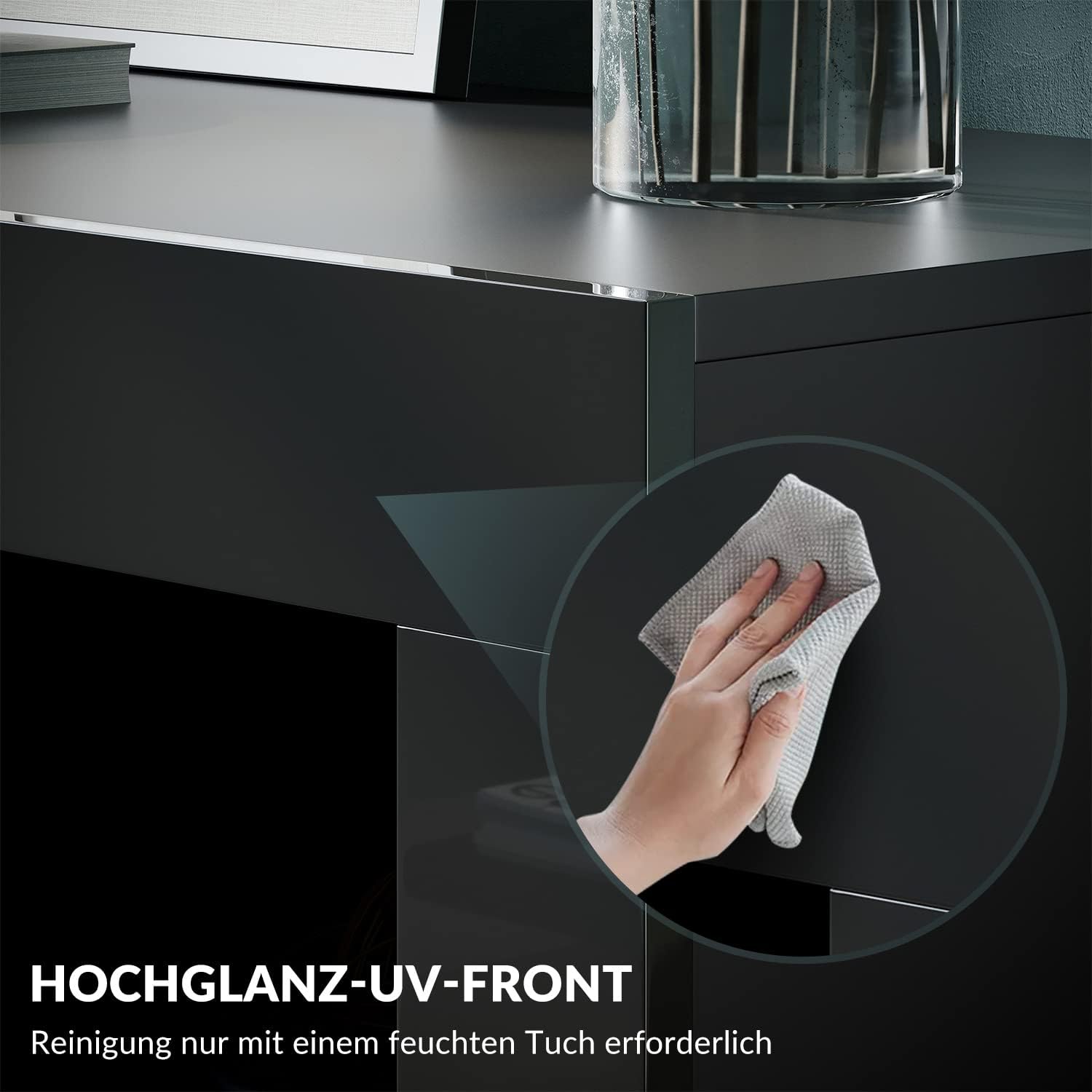 SONNI Sideboard, Küchenschrank, mit LED Beleuchtung(12 Farben können eingestellt Werden) Schwarz Hochglanz Aufbewahrungsschrank, für Küche,Wohnzimmer, 90(B)*35(T)*83(H) cm