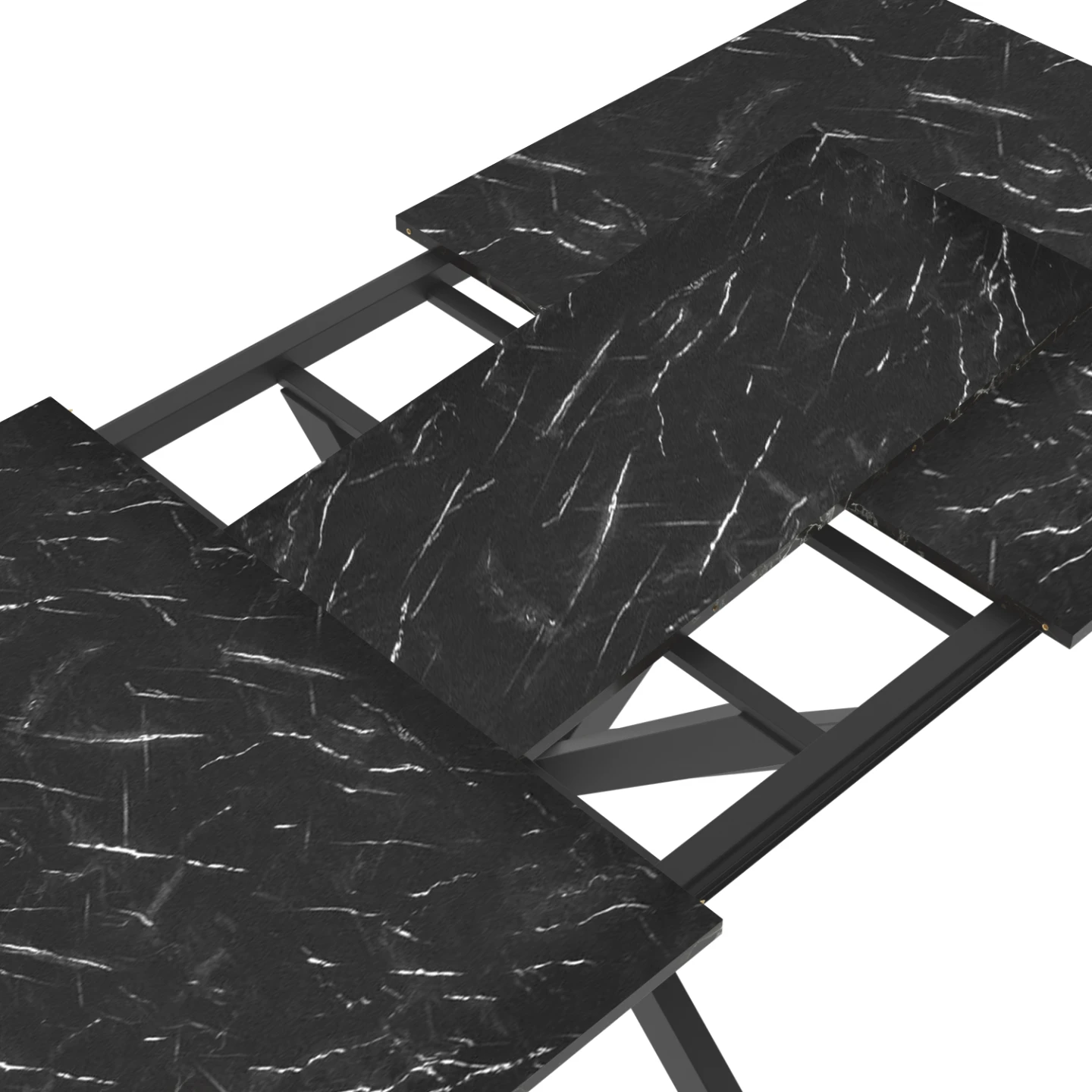 Table à manger extensible rectangle ALIX 6-10 personnes pied araignée noir et plateau effet marbre noir ALASKA 160-200 cm