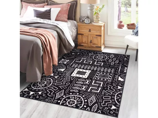 tapis chambre 80x150 tissé noir rectangle motif ethnique AF1 MOTIF