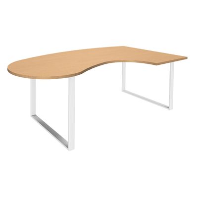 Bureau LOFTER Manager arrondi - retour à droite - L200 cm - Plateau imitation Hêtre - Pied blanc (Pieds de renfort obligatoire à rajouter - non inclus)
