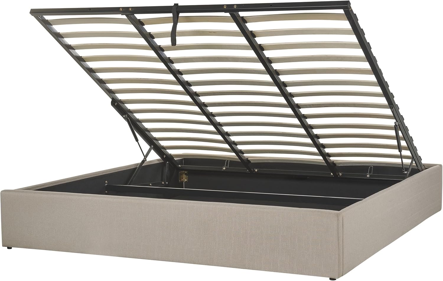 Beliani Polsterbett Hellbraun mit hochklappbarem Lattenrost 180x200 cm Bettkasten Dinan