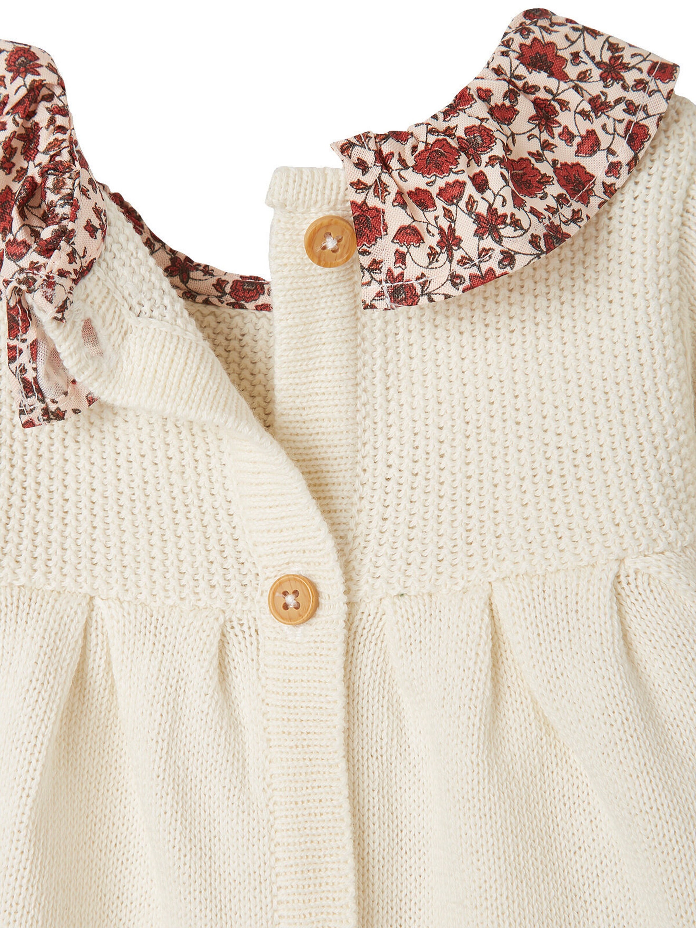 Vertbaudet Baby Strickkleid mit Stoffkragen wollweiß