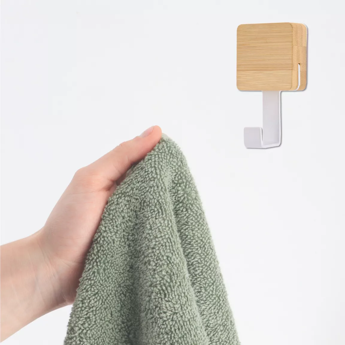 Patère adhésive carrée Crochet simple 3M Bambou Blanc