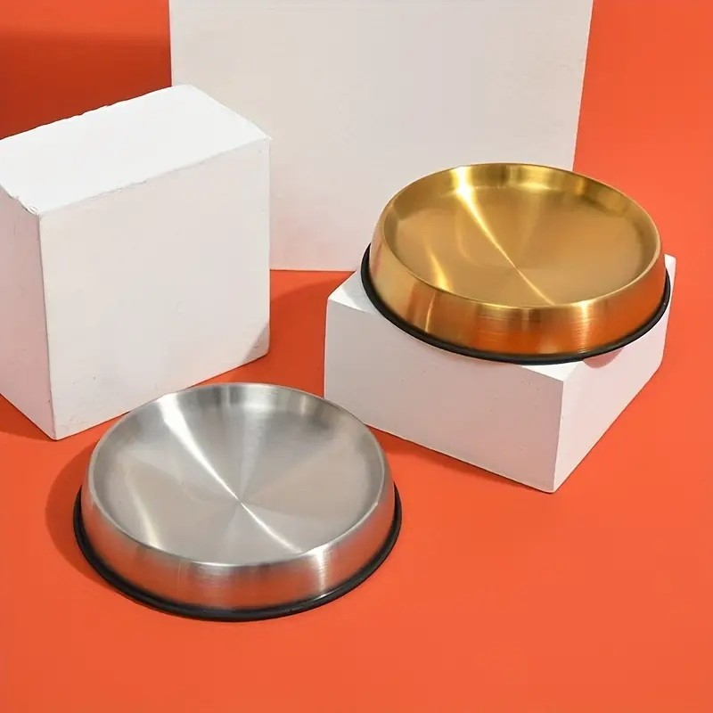 (Ø18cm) Edelstahl Haustier Futternapf Rutschfester Fress Napf Wasser Schale für Katzen / Hunde - Silber