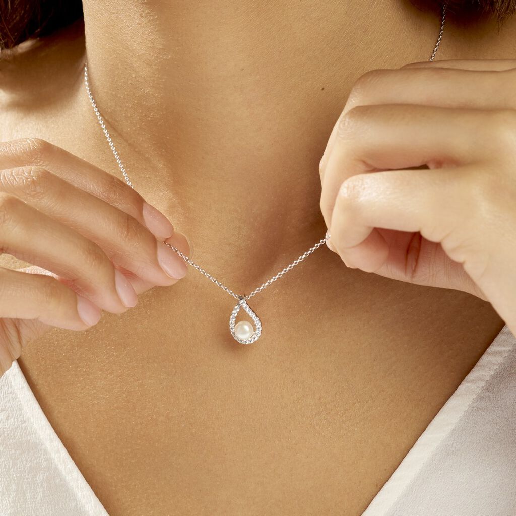 Collier Sohaliaae Argent Blanc Perle De Culture Et Oxyde De Zirconium