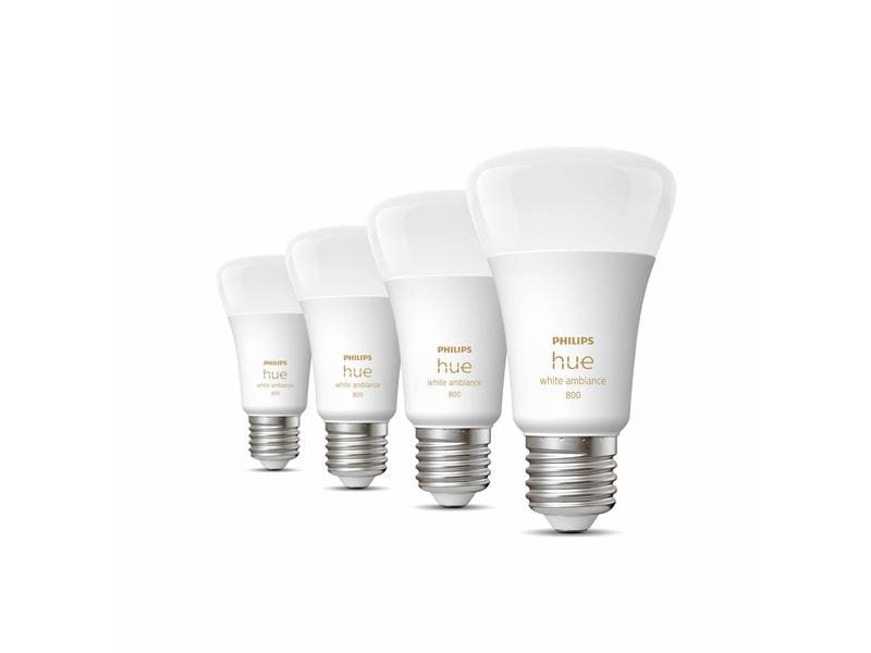 Philips Hue Leuchtmittel White Ambiance E27 Viererpack 4 x Per Bluetooth steuerbares Hue E27-Leuchtmittel