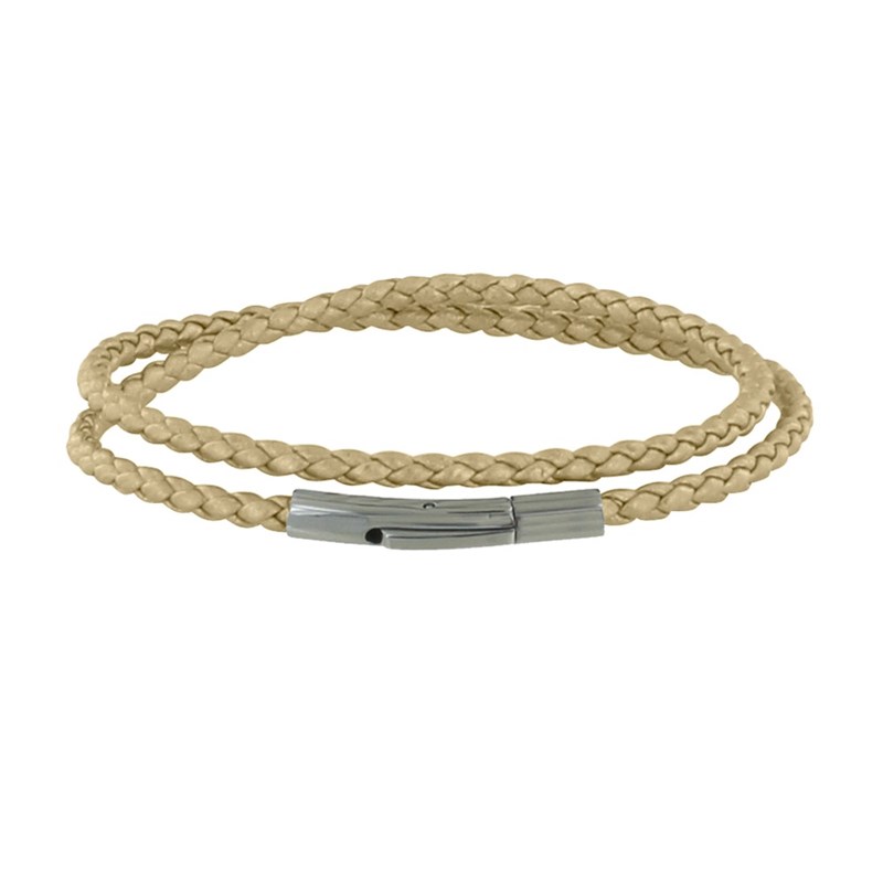 Bracelet Femme Double Tour Cuir Tréssé Rond pour Poignet de 18cm - Or