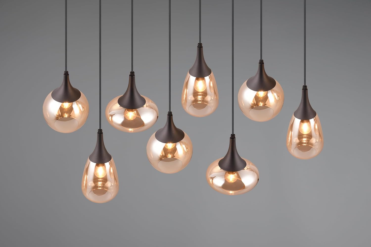 Trio Leuchten Pendelleuchte Lumina 317000813, Metall Schwarz matt, Glas amber, exkl. 8x E14