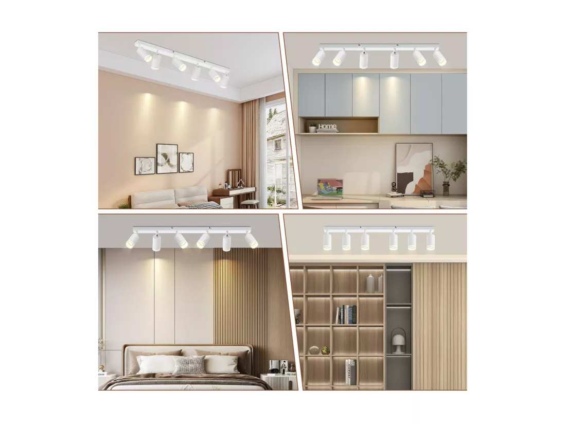 NETTLIFE Plafonnier 6 Spots moderne : plafonnier blanc spot GU10 spots orientables à 355°métal intérieur pour cuisine, salon, chambre, sans ampoule