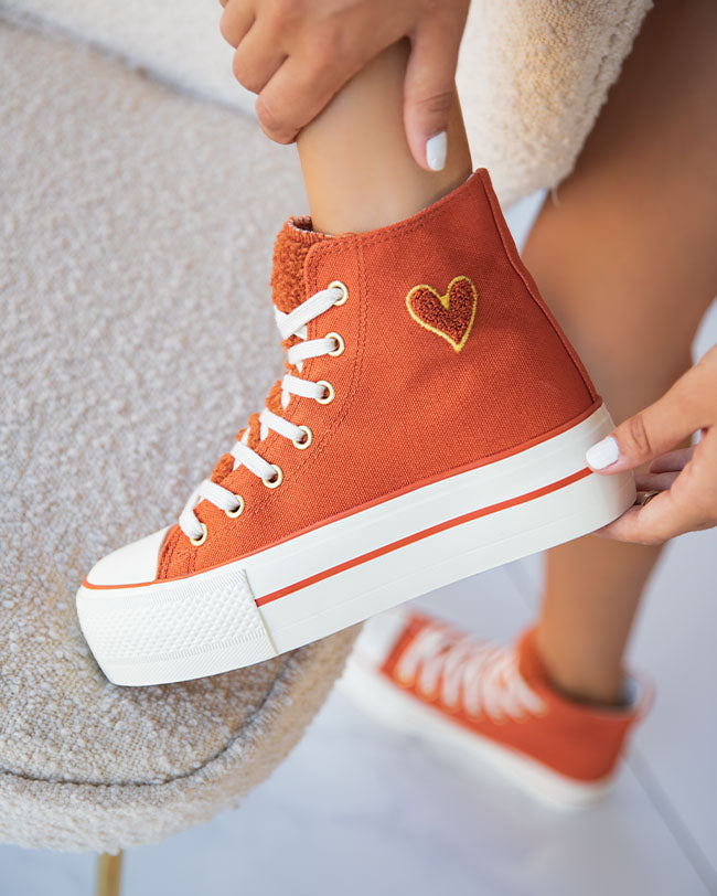 Basket femme orange montante en toile - Thaïs