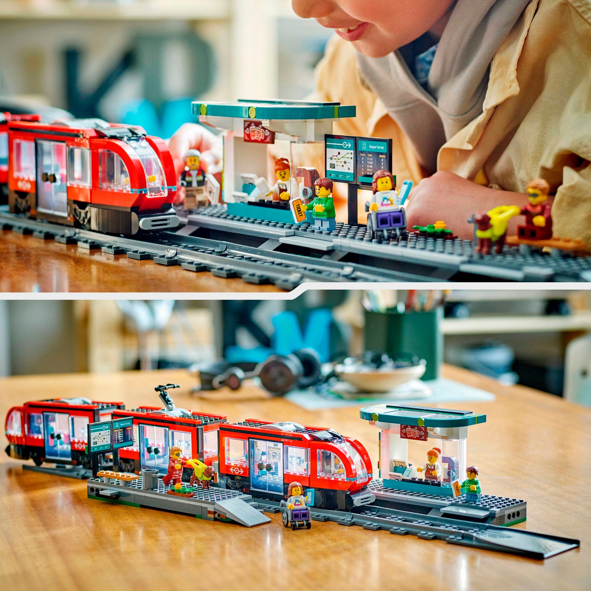 LEGO Konstruktionsspielzeug City Straßenbahn mit Haltestelle