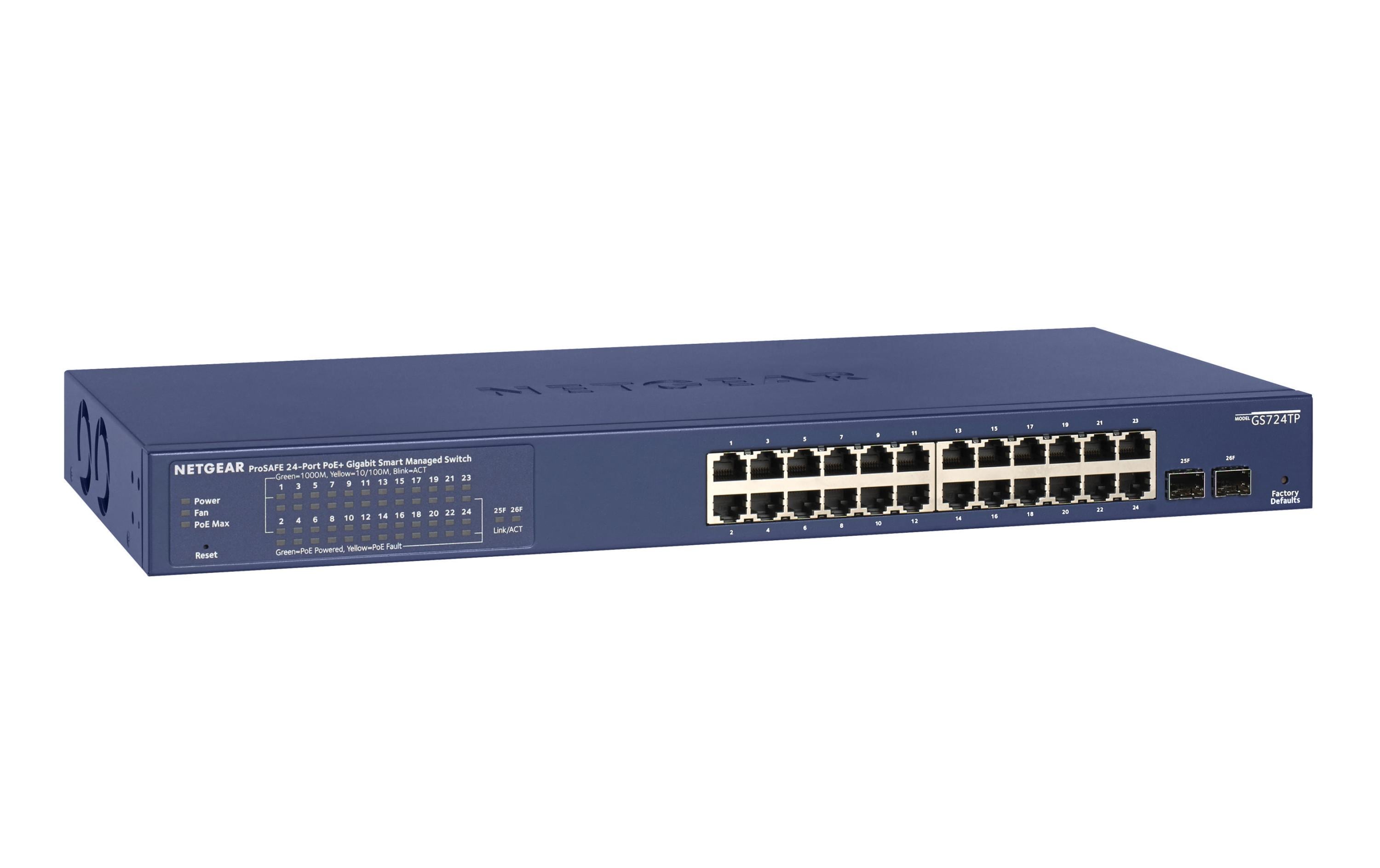 PoE+ Switch GS724TPv3 26 Port<br>24-Port Gigabit PoE+ Smart Switch mit 2 SFP Ports und Cloud Management