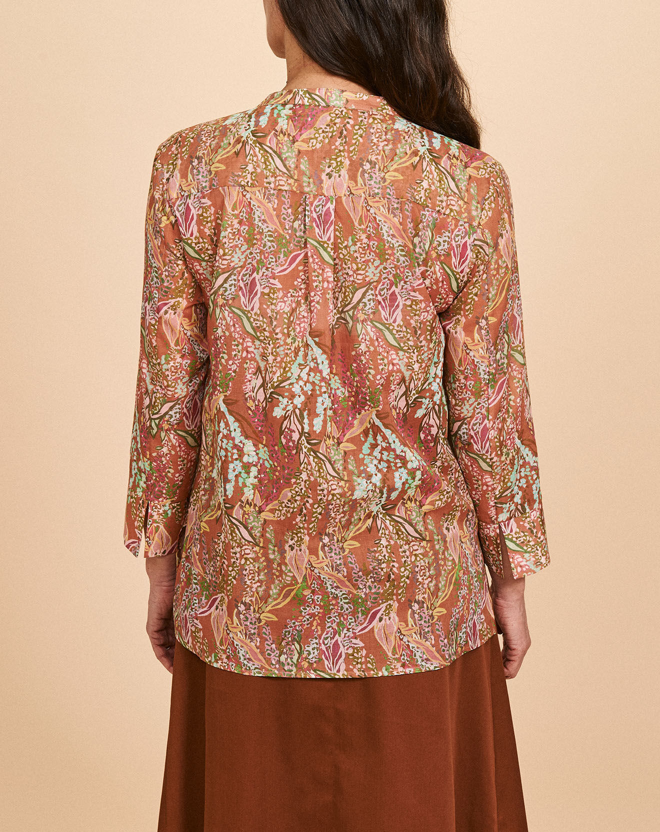 Devernois Chemise Campanule en Coton à motif marron ocre