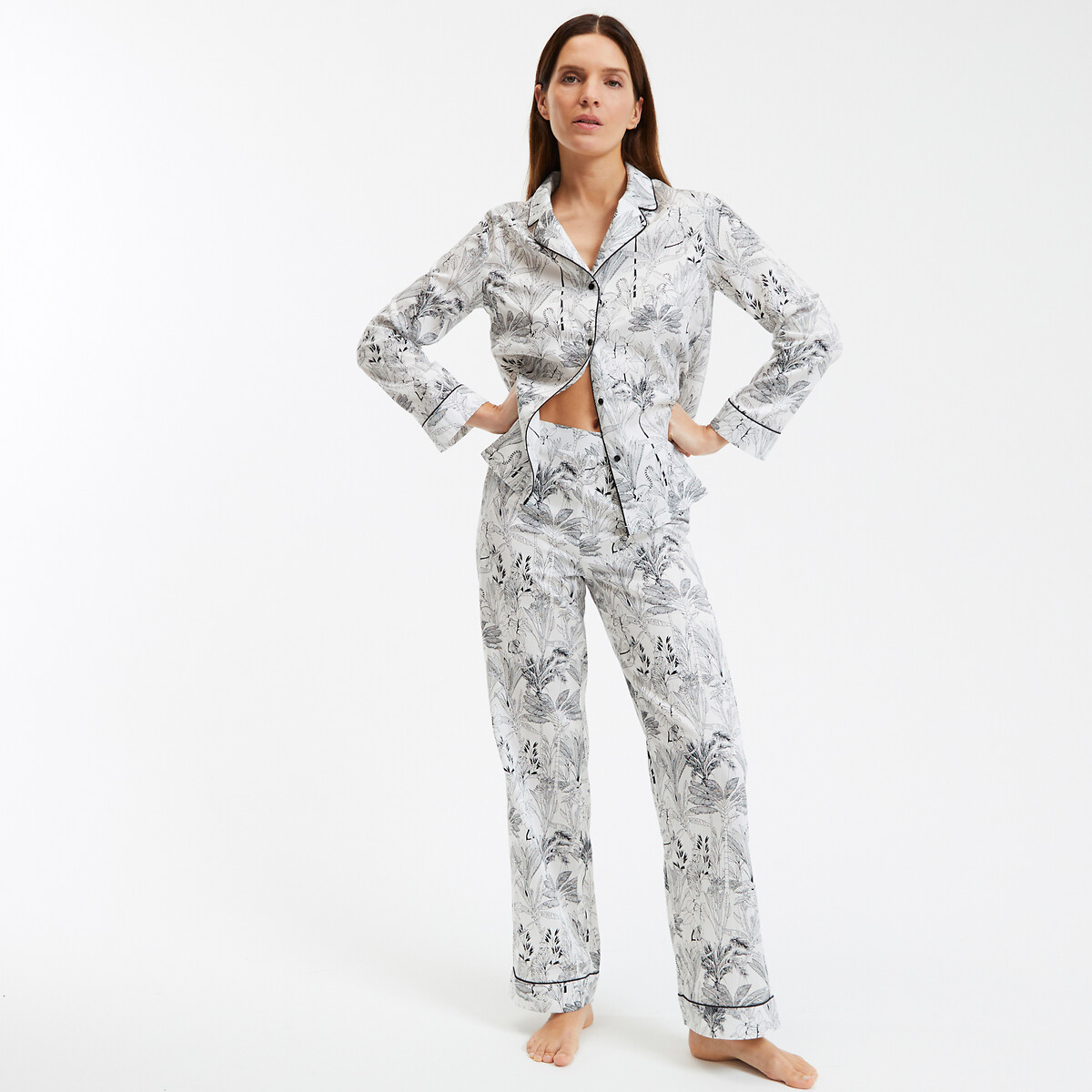 COLEÇÃO LA REDOUTE<br>Pijama de cetim de algodão com casaquinho