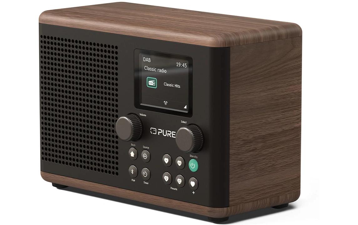 DAB+ Radio Classic H4 Walnuss/SchwarzDigitales Küchenradio mit Bluetooth, USB-Port und AUX-Anschluss