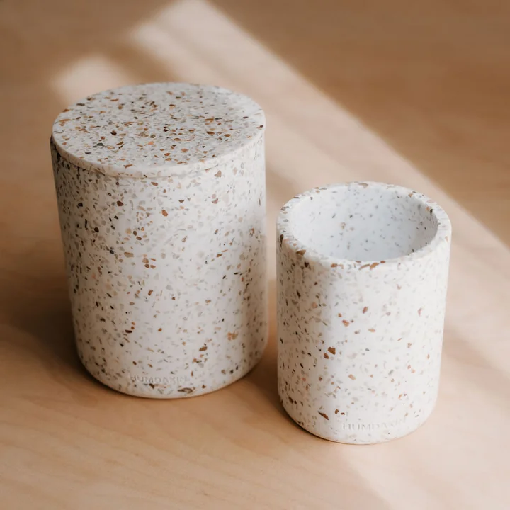Humdakin - Terrazzo Aufbewahrung mit Deckel, Lucca, Ø 10 x 14 cm, rot / beige