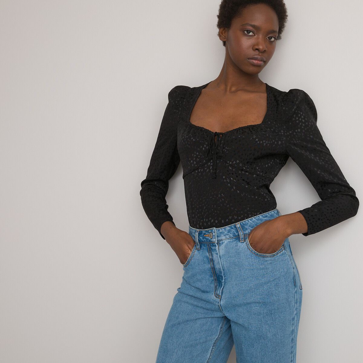 COLEÇÕES LA REDOUTE<br>Camisa com decote profundo e mangas compridas