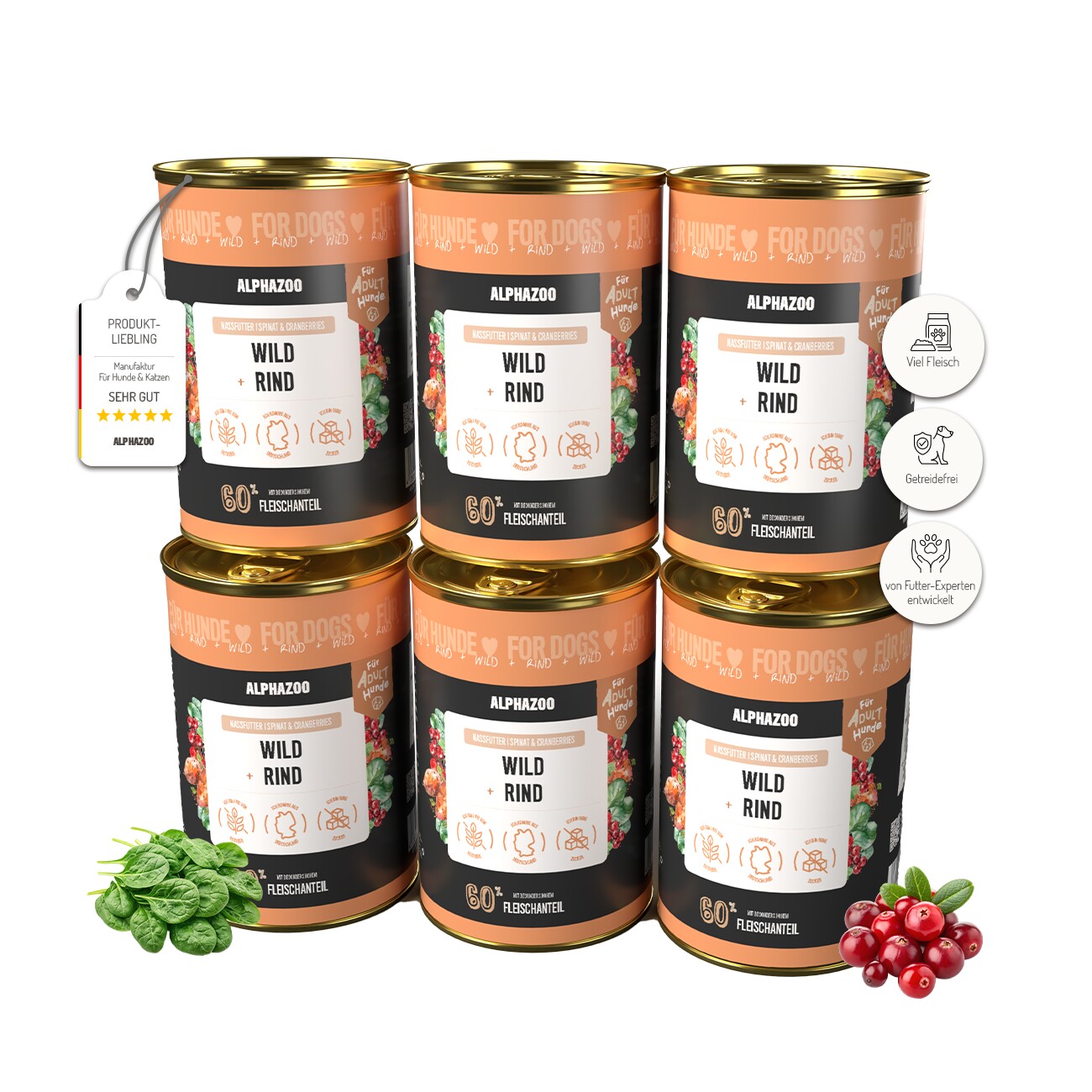 ALPHAZOO Nassfutter Wild + Rind 6 x 400g für Hunde
