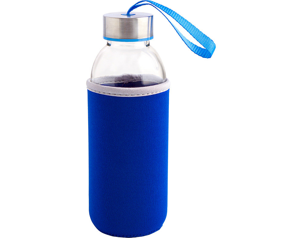GARRAFA QUID VIDRO COM CAPA AZUL 0.4L