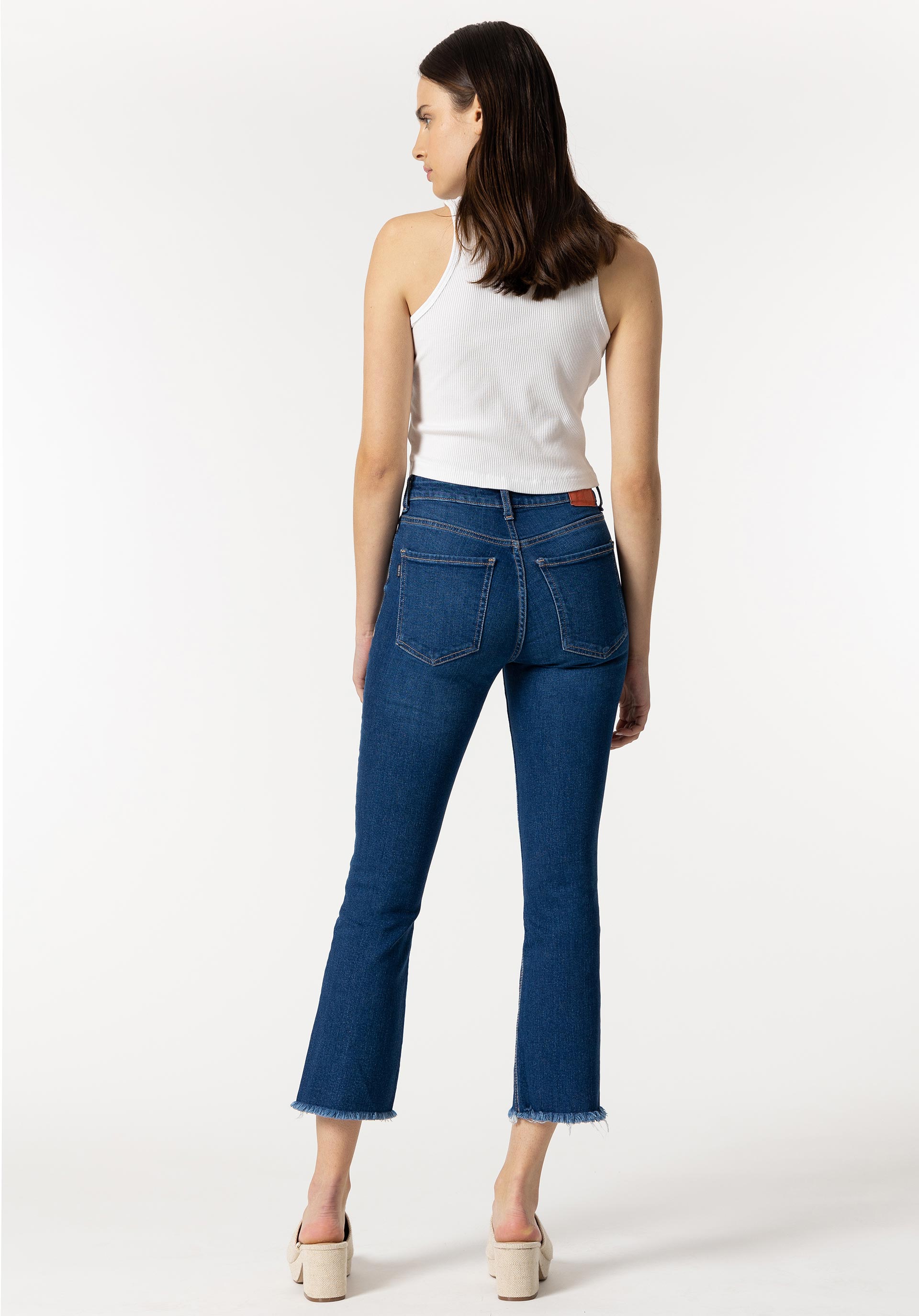 Jeans Megan Cropped Flare Cintura Alta