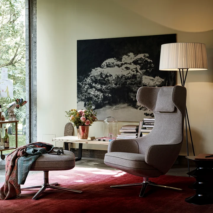 Vitra - Ottoman für Repos / Grand Repos, Cosy 2 hellgrau (01 kieselgrau), Aluminium poliert (Filzgleiter)