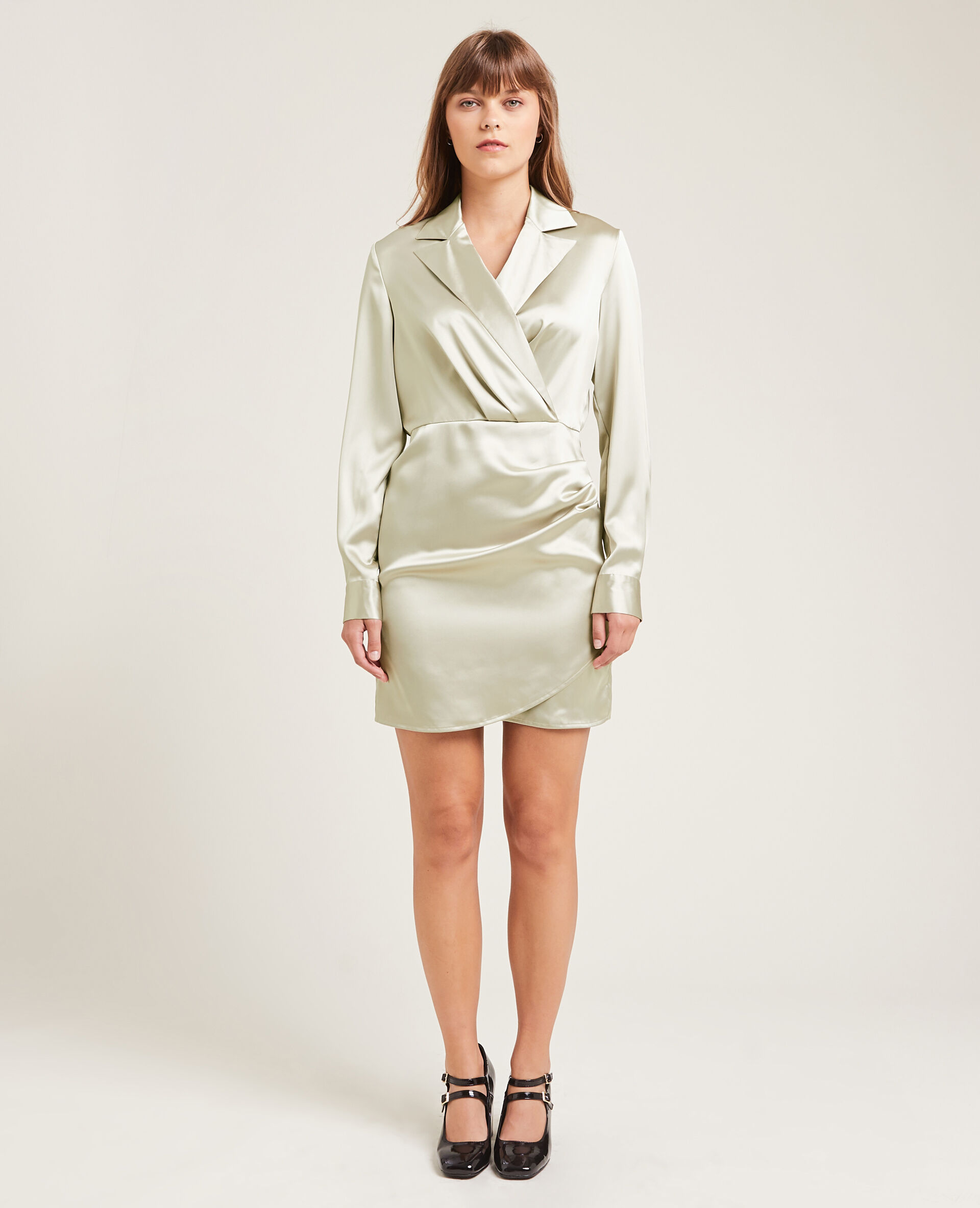 Robe courte cache-cœur en satin - Blanc
