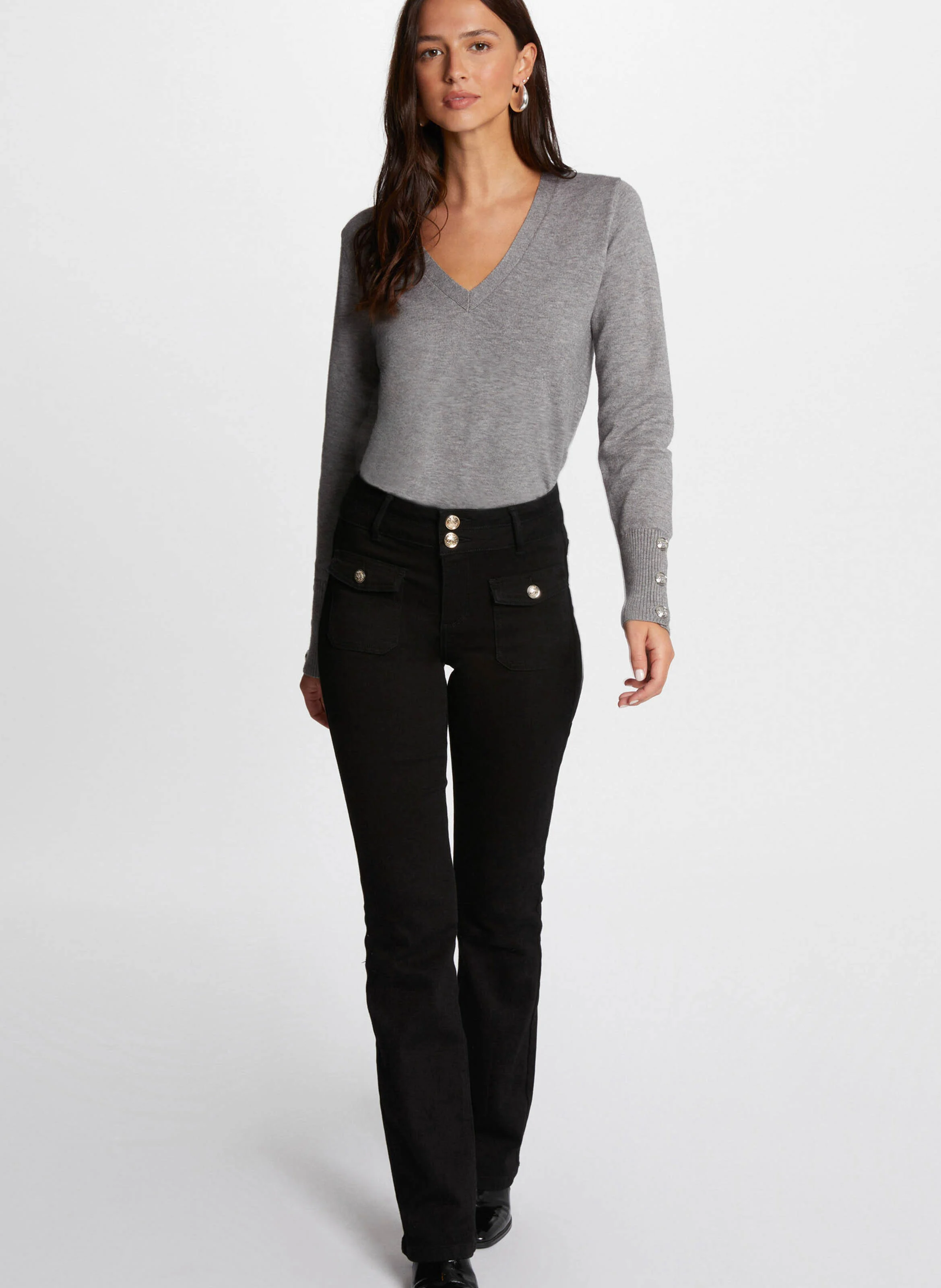 MGOLD - Pull droit col V | Gris