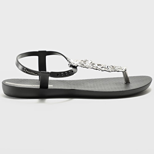 Tongs Femme Classic Shiny Flower Noir Argenté