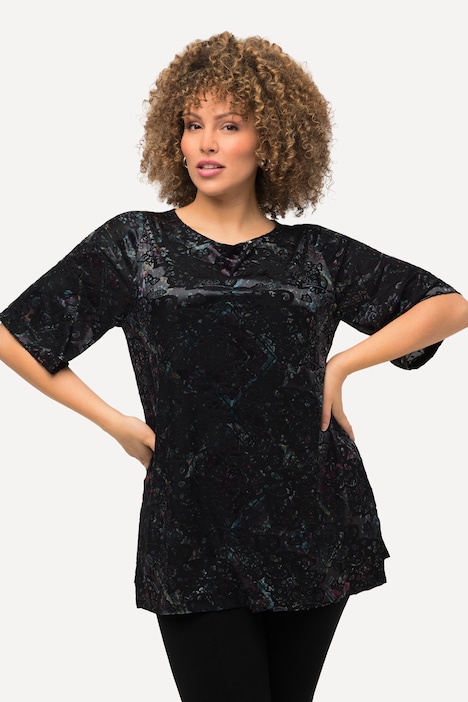 Shirt, Ausbrenner-Samt, A-Linie, V-Ausschnitt, 3/4-Arm