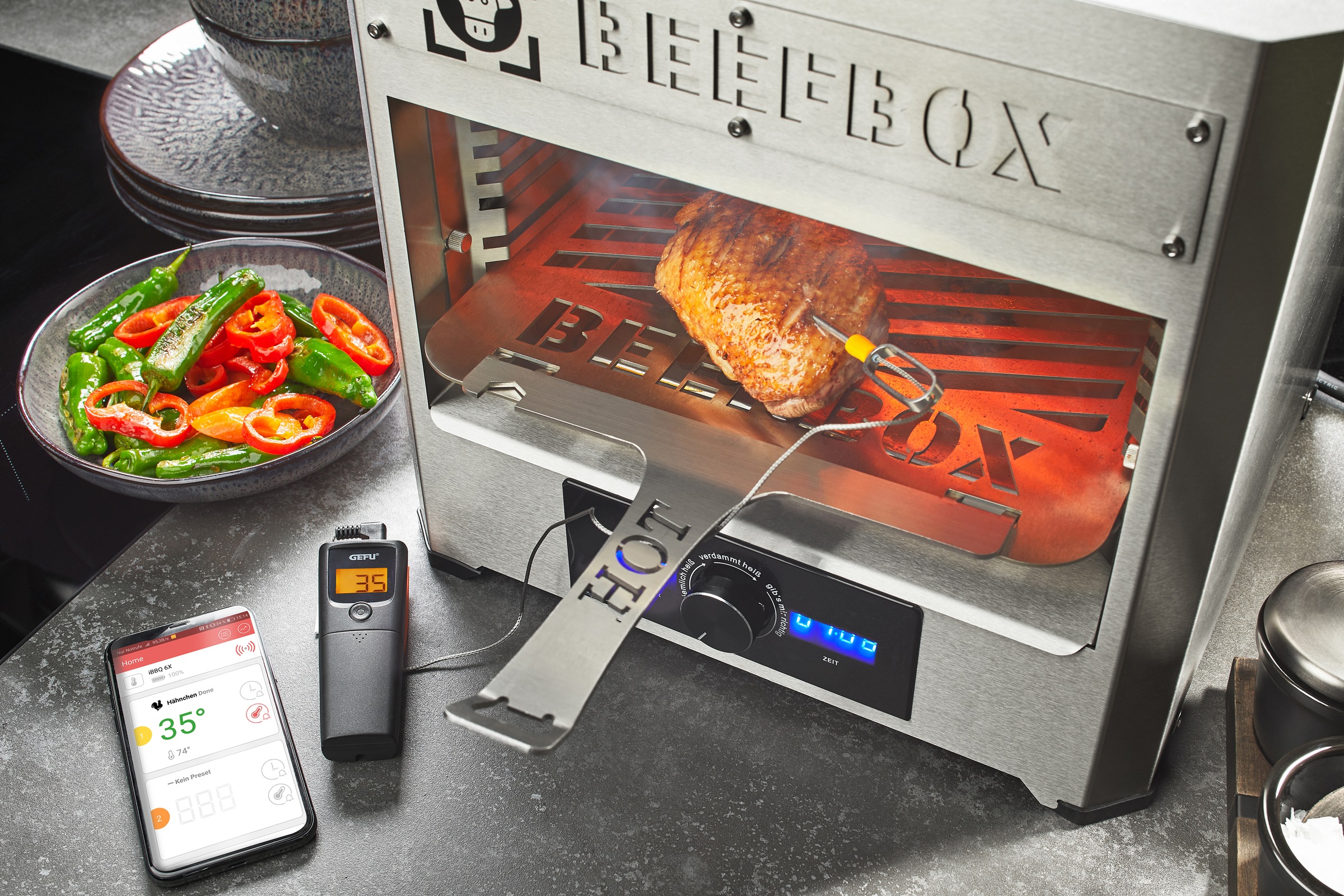 GEFU Grillthermometer »CONTROL« App-gesteuert mit bis zu 30 Meter Reichweite in Echtzeitübertragung