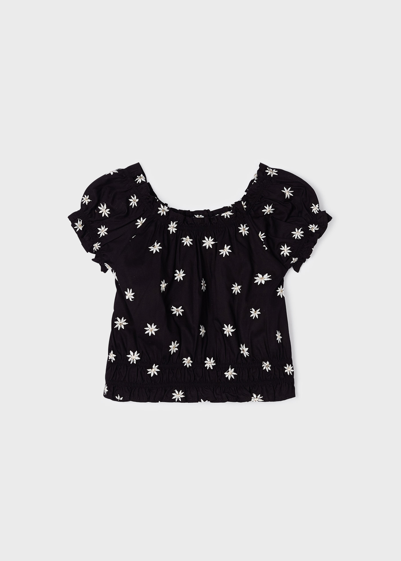 Blusa de manga curta com bordados para meninas