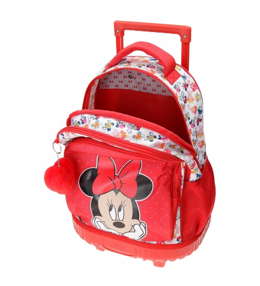 Mochila Joumma Bags Minnie Diva com duas rodas e dois compartimentos, vermelha - 32x45x21cm -