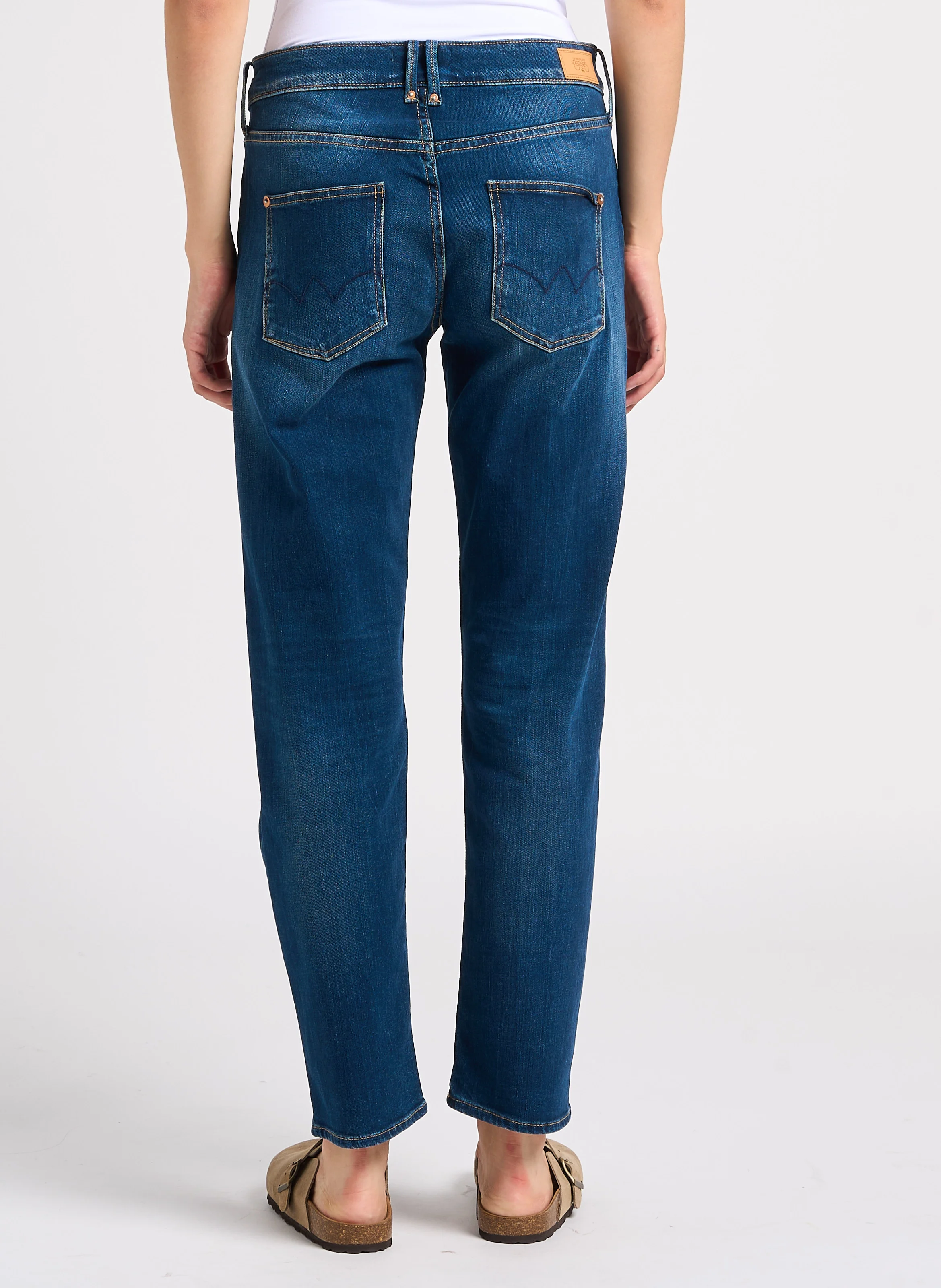 400/18 - Jean slim taille haute délavé | Bleu