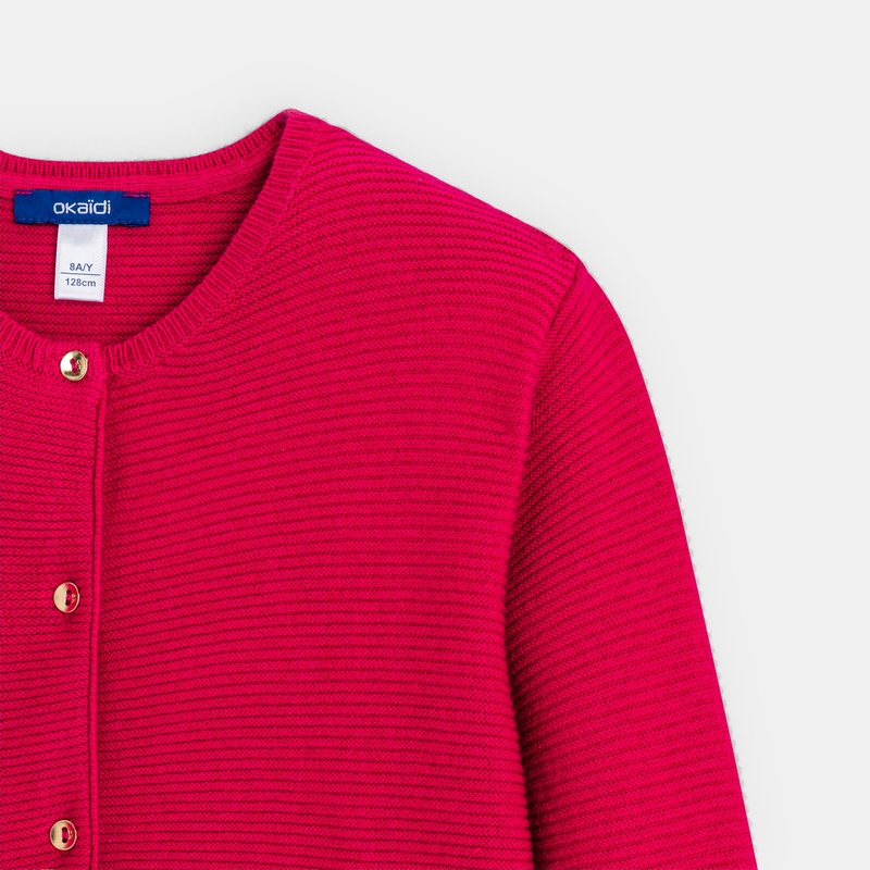 Gilet côtelé boutonné rose fille