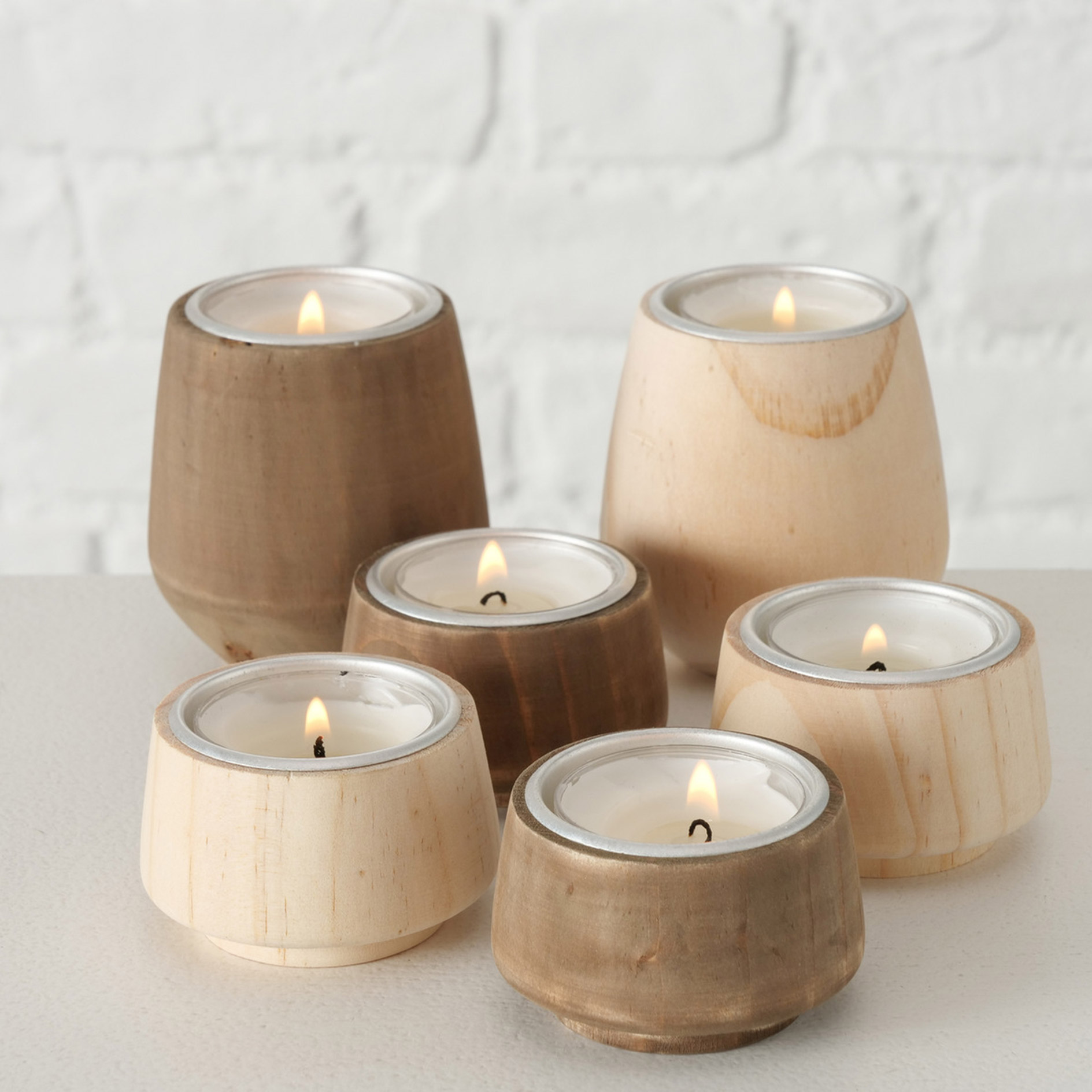 3-teiliges Teelichthalter-Set - beige oder braun - sortiert